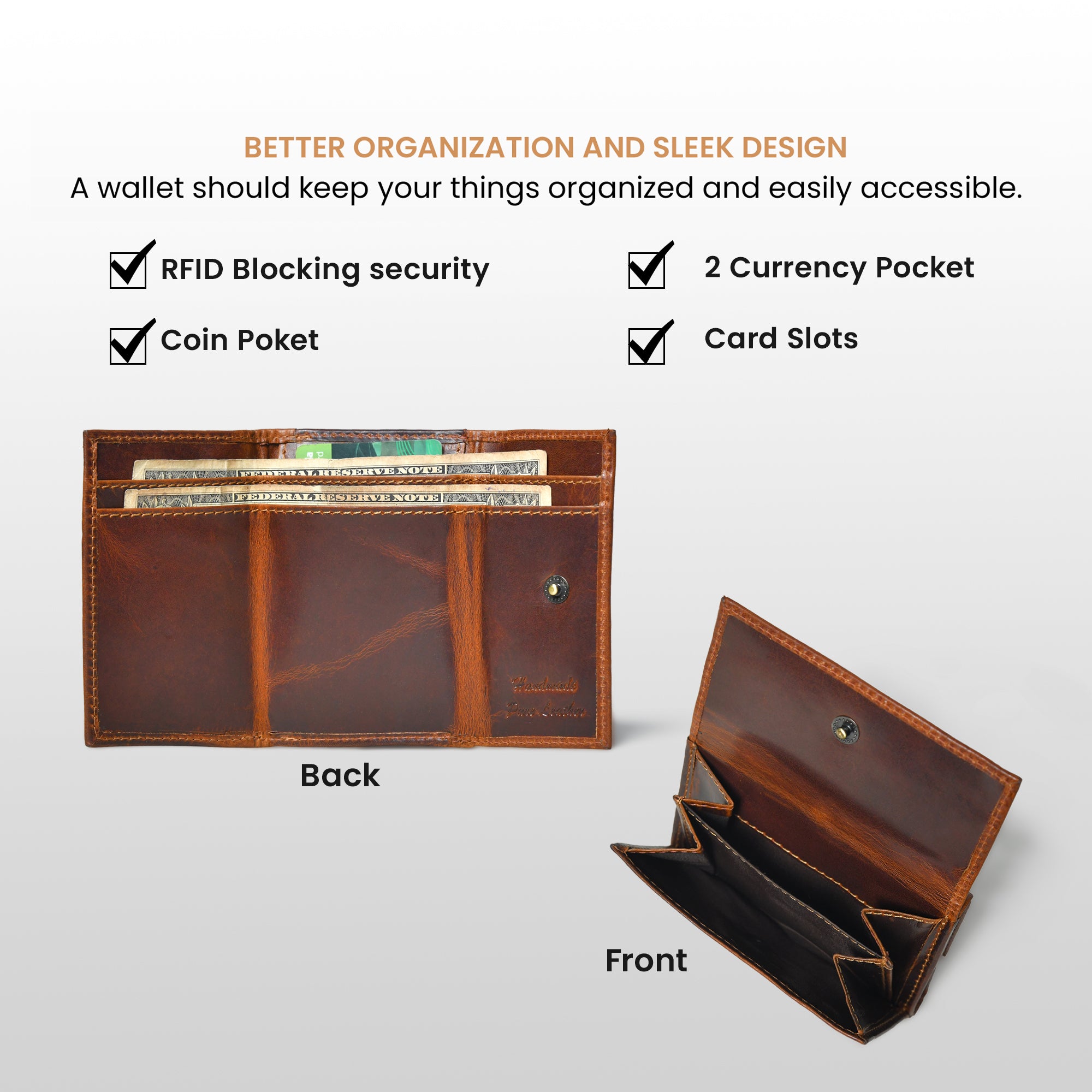 Heritage Buffalo Leather Bifold Wallet - Tan Colour